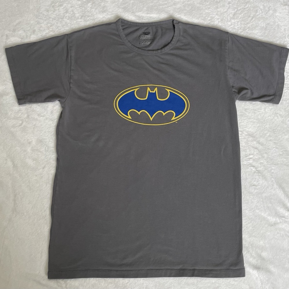 Gray DC Comics Justice League Batman Logo T-Shirt Gray Blue Yellow Men's Size XL